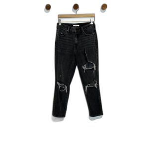 Pacsun Womens Skinny Mom Jean Size 27 Dark Gray Zip Button Closure Distressed